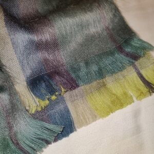 Shupaca Yellow Green Brushed stripe alpaca blend fringe scarf